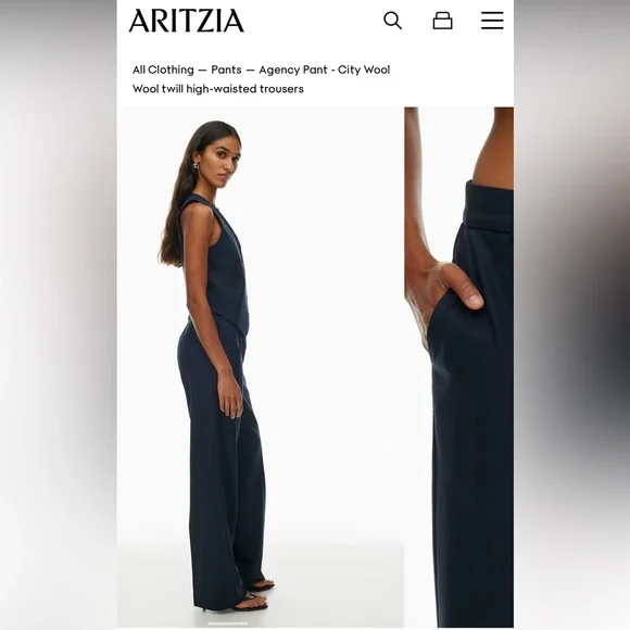 Aritzia Agency pants - BABATON blue/green Tailored Wide-Leg Trousers - Picture 3 of 12